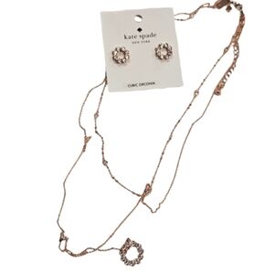 Kate Spade RARE Rose Gold Double Strand Drop Necklace + Matching NWT Earring Set